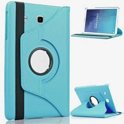 Abbildung von 360 Grad drehbare Hülle für Samsung Galaxy Tab E 9.6 2015 T560 T561, schwenkbar, Schlichtes PU Leder, Folio Hülle, Standfunktion, Himmelblau