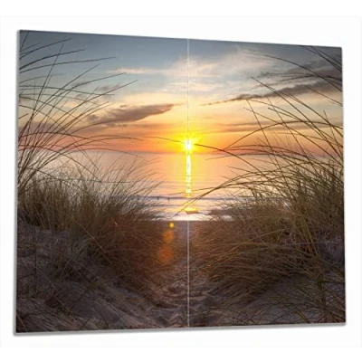 Abbildung von Wallario Herd Abdeckplatte Sonnenuntergang am Strand, ESG Sicherheitsglas, (Glasplatte, 2 tlg., inkl. 5mm Noppen), verschiedene Größen