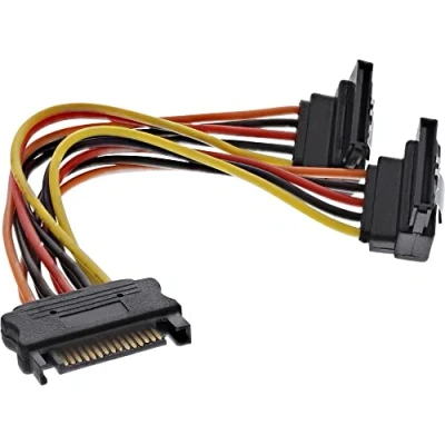 Abbildung von InLine SATA Strom Y Kabel, Buchse an 2x Stecker gewinkelt, mit Sicherheitslaschen, 0,15m