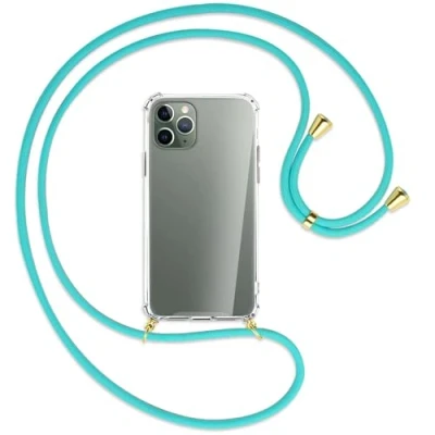 Abbildung von mtb more energy Handykette kompatibel mit Apple iPhone 11 Pro (5.8&#039;&#039;) türkis/Gold Smartphone Hülle zum Umhängen Anti Shock Full TPU Case