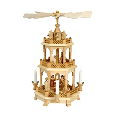 Abbildung von Rudolphs Schatzkiste Pyramide Christi Geburt mit Engeln Natur BxHxT 30x42x30cm NEU Holzpyramide Weihnachtspyramide Designpyramide Tischpyramide Wärmespiel Tischdeko Dekoration Weihnachten