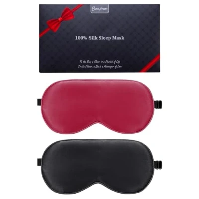Abbildung von BeeVines Seiden Schlafmaske für Seitenschläfer, 2er Pack 100% Reine Natürliche Maulbeerseide Augenmaske Herren &amp; Frauen, Lichtblockierende mit Verstellbares Gummiband Reisen