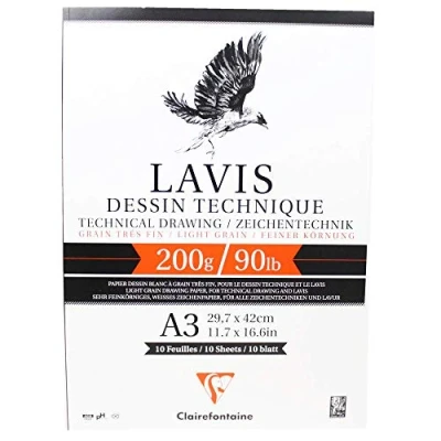 Abbildung von Clairefontaine 96342C Zeichenblock Lavis (10 Blatt, 200 g, 29,7 x 42 cm, ideal für Nasstechnik und Lavierung, geleimt) weiß