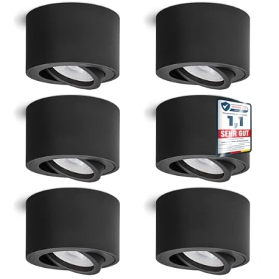 Abbildung von linovum LED Aufbaustrahler 6 x Aufbauleuchte SMOL schwenkbar in schwarz matt &amp; rund mit LED, Leuchtmittel inklusive