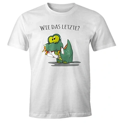 Abbildung von MoonWorks Print Shirt Herren T Fun Motiv kleiner Dino frisst Einhorn Spruch &quot;Wie das Letzte?&quot; lustig Moonworks® mit