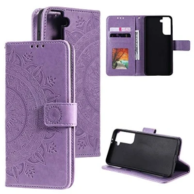 Abbildung von CoverKingz Handy Tasche kompatibel mit Samsung Galaxy S21 5G Handycase Kartenfach Handyschutzhülle Cover Smartphonehülle klappbar Motiv Mandala Lila
