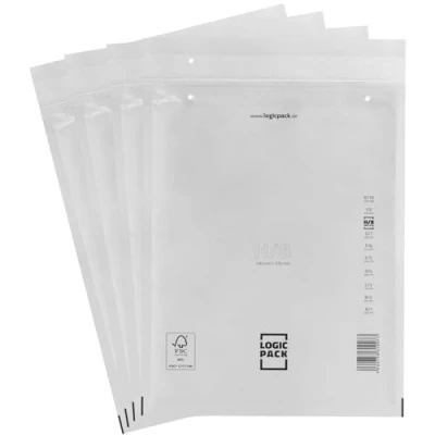 Abbildung von LOGIC PACK 100 Luftpolsterumschläge Versandtaschen Luftpolster H8 290 x 370 mm Weiß, Luftpolstertaschen Haftklebend Gepolsterte Briefumschläge Premium Umschläge Polsterumschläge geeignet für DIN B4