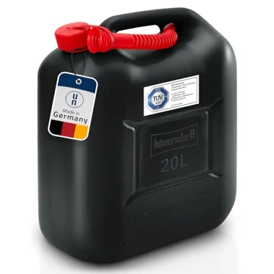 Abbildung von Kraftstoff Kanister 813500 STANDARD 20l für Benzin, Diesel und andere Gefahrgüter, UN Zulassung, made in Germany, TÜV geprüfter Produktion, schwarz, 4er Packung