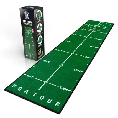 Abbildung von PGA Tour 8ft Deluxe Golf Putting Matte Indoor Mit Trainingsanleitung 6ft Bereich, Grün, Tragbare Tragetasche Inbegriffen Puttingmatte