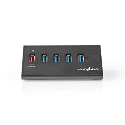Abbildung von Nedis USB Hub 5x Port QC3.0 / 3.2 Gen1 Stromversorgung über 5 Gbps Schwarz