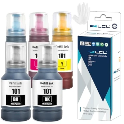 Abbildung von LCL 101 Tinte Kompatibel für EPSON Tintenflaschen Multipack EcoTank L4150 L4160 L4260 L4266 L6160 L6170 L6176 L6190 L6260 (2 Schwarz Cyan Magenta Gelb, 5 Pack)