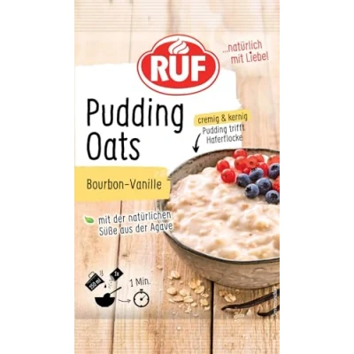 Abbildung von RUF Pudding Oats Bourbon Vanille, Haferflocke trifft Pudding, ohne Zucker, nur die natürliche Süße der Agave und gemahlene Vanilleschote, 1 x 60g