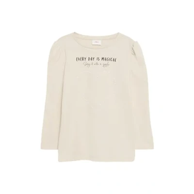 Abbildung von s.Oliver MIT Schmucksteinen Langarmshirt für Kinder, Größe: 104/110, Helles sand