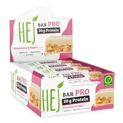 Abbildung von HEJ Bar pro Proteinriegel Snack Low Sugar Eiweißriegel 20g Protein &amp; 239kcal Riegel Vegetarisch ohne Palmöl 12x60g Strawberry Yogurt
