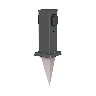 Abbildung von ledscom.de Garten Steckdosen Säule Polly mit Dämmerungssensor und Erdspieß für außen, 2 Fach, anthrazit, eckig, 27cm