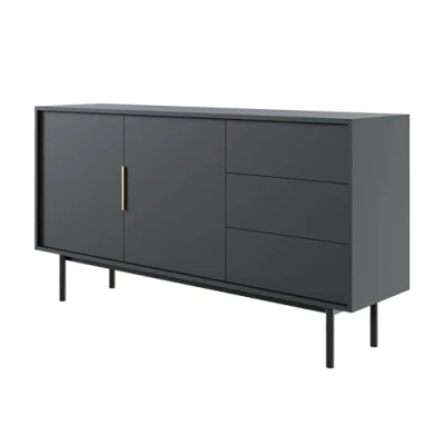 Abbildung von Selsey Kommode Aufbewahrungsschrank 2 Türen 3 Schubladen Schrank Schubladenschrank Push to Open Soft Close 154 cm Viviaro Schwarz