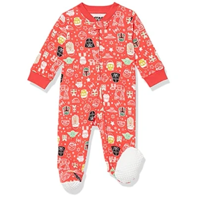 Abbildung von Amazon Essentials Disney Marvel Star Wars Unisex Baby Baumwoll Strampler mit Fuß, Holiday Sleep &amp; Play, 0 Monate