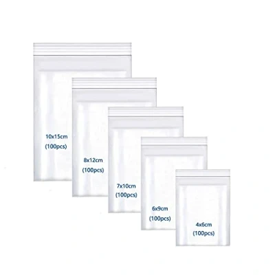 Abbildung von huruirui 500Stück Druckverschlussbeutel,160μm zip Beutel Wiederverschließbare Durchsichtige Plastikbeutel Klein Verschlussbeutel 500pcs 5 Größen Zipper Set Kleine Wasserdichter