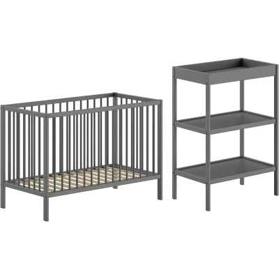 Abbildung von Vipack DINO Baby Set best. aus Babybett und Wickelregal, Buche massiv anthrazit lackiert