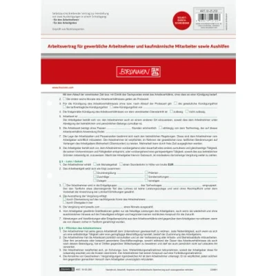 Abbildung von Brunnen Baier &amp; Schneider 1025250 Vertragsformular Arbeitsvertrag gewerblich, selbstdurchschreibend, A4, 2 x Bla