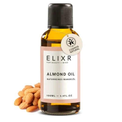 Abbildung von ELIXR Mandelöl. Naturreine Qualität aus Deutschland. Mandelöl fürs Gesicht &amp; für Babys. Zertifizierte Naturkosmetik bekannt Die Höhle der Löwen