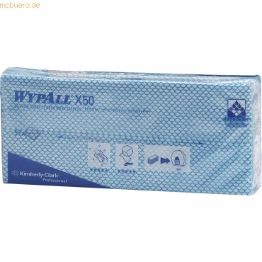 Abbildung von Wypall X50 Farbkodierte Reinigungstücher 7441 Blaue Wischtücher 1 Packung x 50 zusammengefaltete farbcodierte Tücher