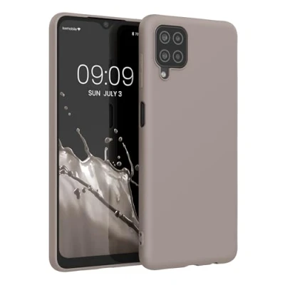Abbildung von kwmobile Hülle kompatibel mit Samsung Galaxy A12 weiches TPU Silikon Case Cover geeignet für kabelloses Laden Taupe
