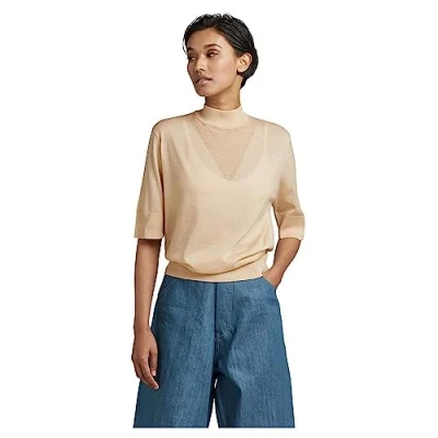 Abbildung von G STAR RAW Damen Core Mock Neck Knitted Pullover, Beige (ivory cream D21962 D166 D761), M