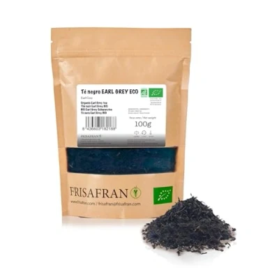 Abbildung von FRISAFRAN Bio Earl Grey Schwarztee in Großpackung 100g Antiseptisch Schwarze Teeblätter Energetisierend Teebeutel Frischer und blumiger Tee schwarzer