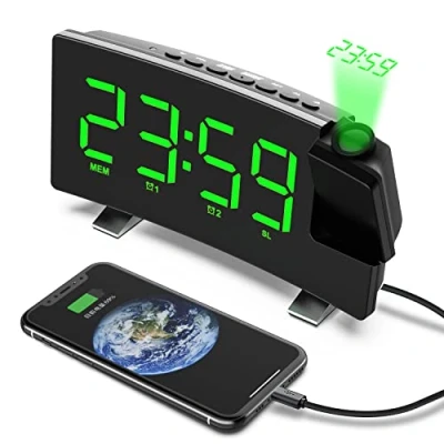 Abbildung von VORRINC Projektionswecker, Digital Wecker Radiowecker mit Projektion 180 , USB Anschluss Doppelalarme Snooze 12 / 24H, 3 Projektionshelligkeit Automatischem Dimmer, für Schlafzimmer Decke (Grün)