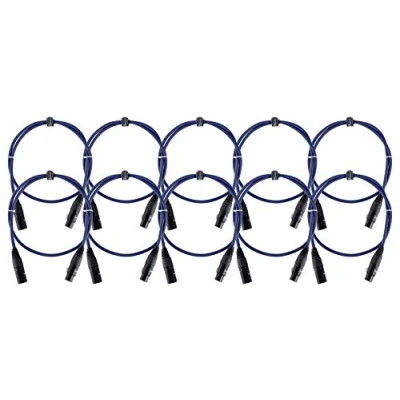 Abbildung von 10er Set Pronomic Stage DMX3 1 DMX Kabel Meter (zur Verkabelung von Lichteffekten, Goldkontakte, Mantelfarbe: Blau, XLR Male zu Female)