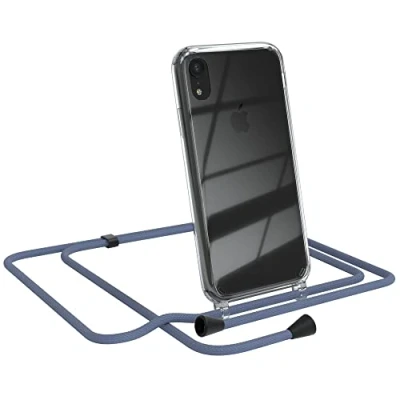 Abbildung von EAZY CASE Handykette kompatibel mit iPhone XR Handyhülle Umhängeband, Handykordel Schutzhülle, Silikonhülle, Hülle, Stylische Kette für Smartphone, EIS Blau Clips Schwarz