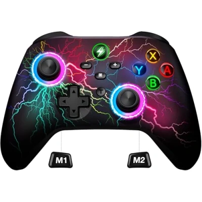 Abbildung von HASACOOL Switch Controller, Pro Controller mit 2 Back Button Macro Programmierbar/Blinkende Lichter, 1000mAh für Switch/Lite/OLED, Kompatibel Android/IOS/PC