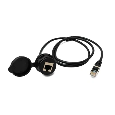 Abbildung von System S LAN Kabel 100 cm RJ45 Stecker zu Buchse Bulkhead Wasserfest Cat6 Adapter