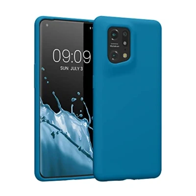 Abbildung von kwmobile Hülle kompatibel mit Oppo Find X5 (5G) Silikon Handy Case Handyhülle weiche Oberfläche kabelloses Laden Karibikblau