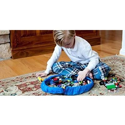 Abbildung von Hivel Tragbar Spielzeug Speicher Tasche Aufraumsack Aufbewahrung Beutel Spielzeugaufbewahrung Spieldecke fur Lego,Kinder Kleine Durchmesser 45cm Blau