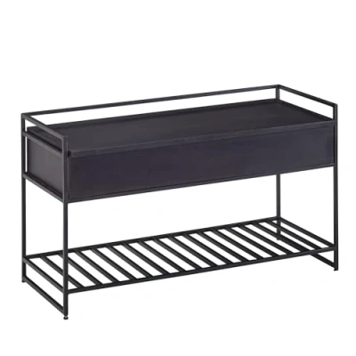 Abbildung von WOHNLING Sitzbank mit Stauraum Flur 90x52x38 cm Massivholz Flurbank Bank Schwarz