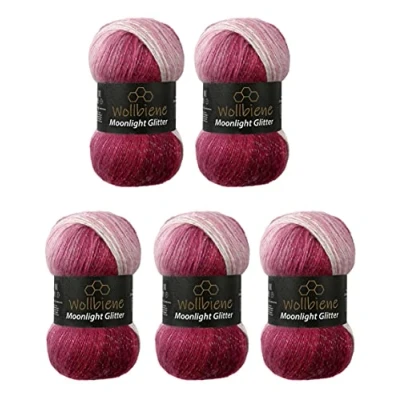 Abbildung von Moonlight Glitter Batik Simli 5 x 100g Strickwolle 500 Gramm Wolle zum Stricken und Häkeln 20% Metallic türkische Farbverlaufswolle Glitzerwolle (5300 beere weiß)