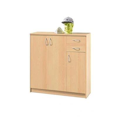 Abbildung von Kommode OPTIMUS, B 109 cm, H 112 Braun Buchedekor, 2 Schubladen, 3 Türen, 5 Einlegeböden