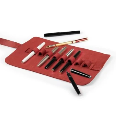 Abbildung von Londo Echtleder Stifterolle, Federmäppchen Elegante Roll up Bleistift Wrap, Mäppchen, Stift Organizer, Bleistiftkasten (Rot)