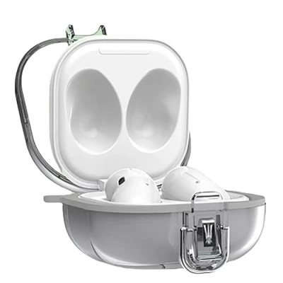 Abbildung von GIOPUEY Harte Hülle Kompatibel mit Samsung Galaxy Buds FE/Buds Pro/Buds Live/Buds 2/Buds 2 Pro, PC Stoßfeste Schutzhülle Verschlussdeckel und Schlüsselbundhaken Transparent