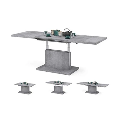 Abbildung von All4All Couchtisch Asti Kaffeetisch Wohnzimmertisch Höhenverstellbar mit Einlegeplatten Ausziehbar Sofatisch 120x70cm 05 Betonoptik Millenium