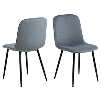 Abbildung von AC Design Furniture Dagmar Cord Esszimmerstuhl mit Rückenlehne 4er Set, Gepolsterter Esszimmerstuhl, Minimalistische Küchenstühle, Grauer Stoff, Schwarze Metallbeine, Flur, Büro