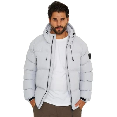 Abbildung von Soulstar Herren Winterjacke mit Kapuze Steppjacke Pufferjacke Outdoorjacke Übergangsjacke Mens Jacket MJ PANHARD Lightgrey L