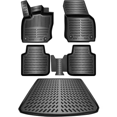 Abbildung von ELMASLINE 3D Gummimatten &amp; Kofferraumwanne für Skoda KODIAQ 2 2024 2025 2.Generation Zubehör Fußmatten Kofferraummatte