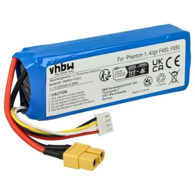 Abbildung von vhbw Akku kompatibel mit DJI 7FE0, F450, F550, Phantom 1, FC40 Drohne Multicopter Quadrocopter (2250mAh, 11,1V, Li Polymer)