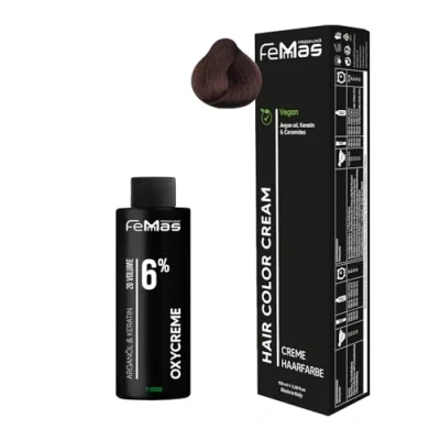 Abbildung von Femmas Haarfarbe Set Dunkelblond Kupfer 6.4 I Hair Color Cream 100ml + Oxycreme 6% Permanente Haar Coloration Entwickler Schonend &amp; langanhaltend Salon für Zuhause