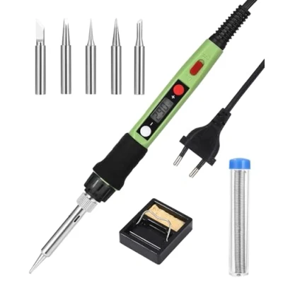 Abbildung von Zawaer Lötkolben Set, 80W LED mit Einstellbare und Verriegelte Temperaturen 180℃ 500℃, ON/OFF,10g Lötdraht, 5 Lötspitzen, Lötset für Elektrische Arbeiten Hausgebrauch.