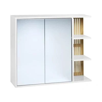 Abbildung von Bad Spiegelschrank MDF Bambusholz weiß/Heller Holzfarbton 70 x 80 cm Nubes