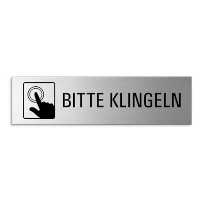 Abbildung von OFFORM DESIGN Hinweisschild Bitte klingeln 15x4 cm Aluminium Edelstahloptik